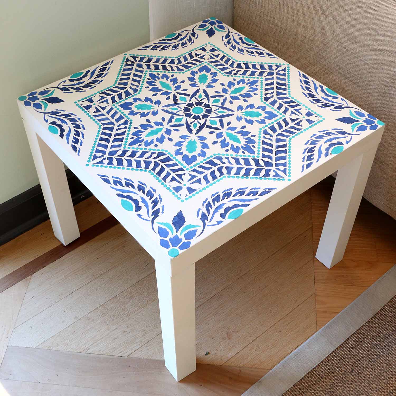 stenciled lack table ikea hack