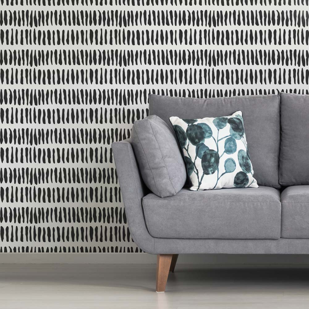 stix wall stencil black and white stenciled wall