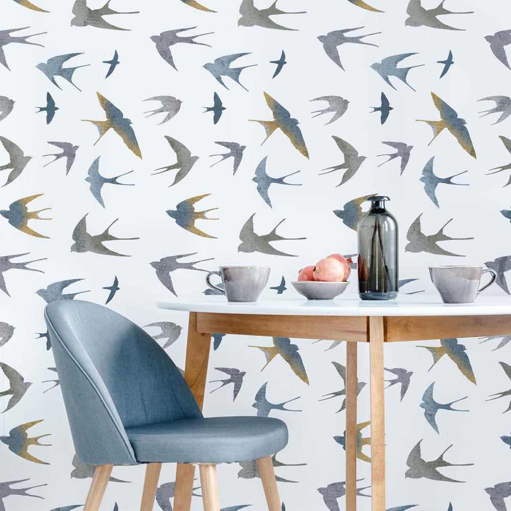 swallows allover wall stencil dining room