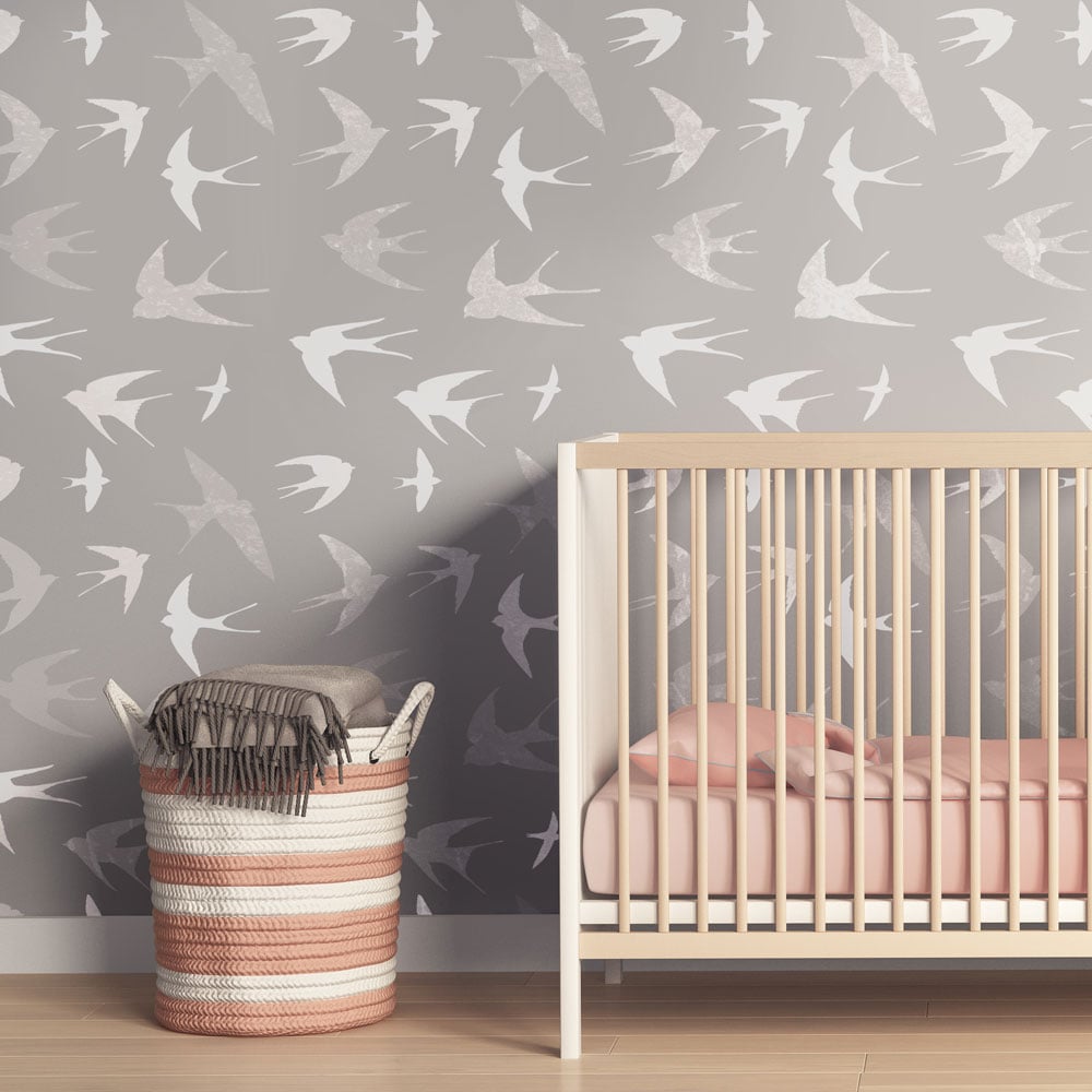 swallows allover wall stencil for nursery wall