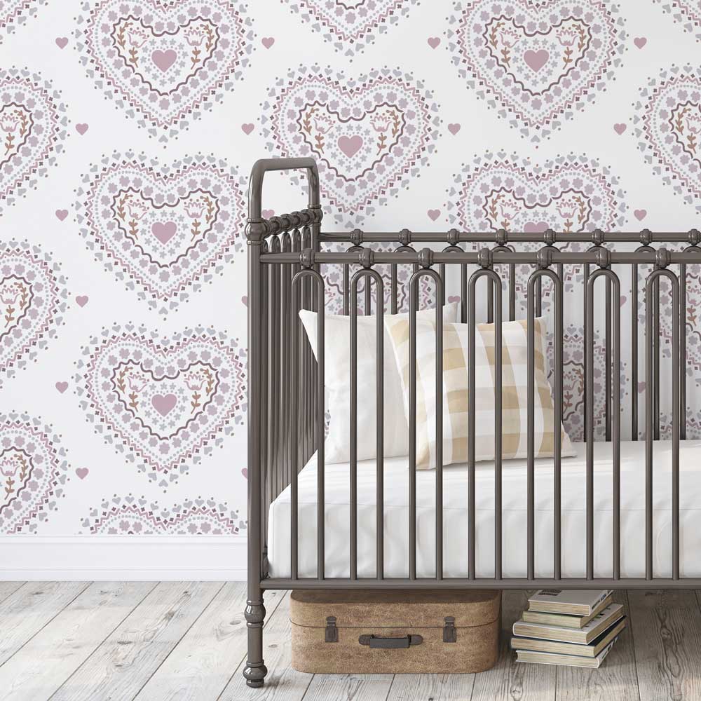 baby room sweetheart nursery stencil grey crib pastel colors