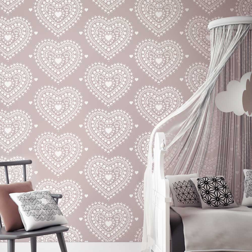 teen bedroom sweetheart allover wall stencil canopy bed pastel color