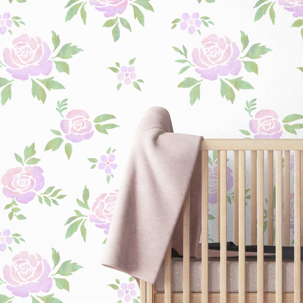 sweet roses nursery wall stencil 