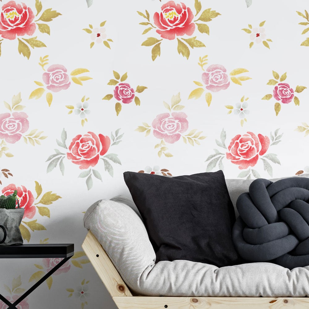 watercolor sweet rose wall stencil