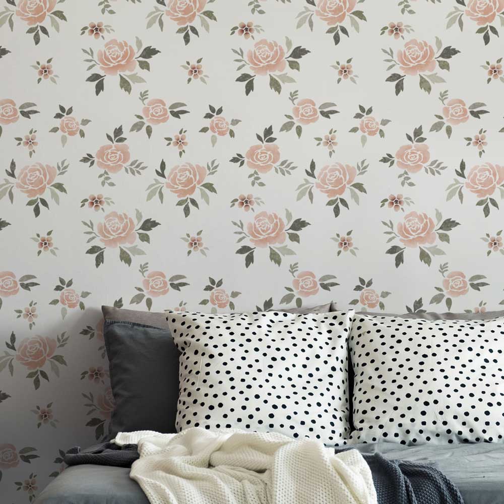 blush pink sweet rose stencil for walls