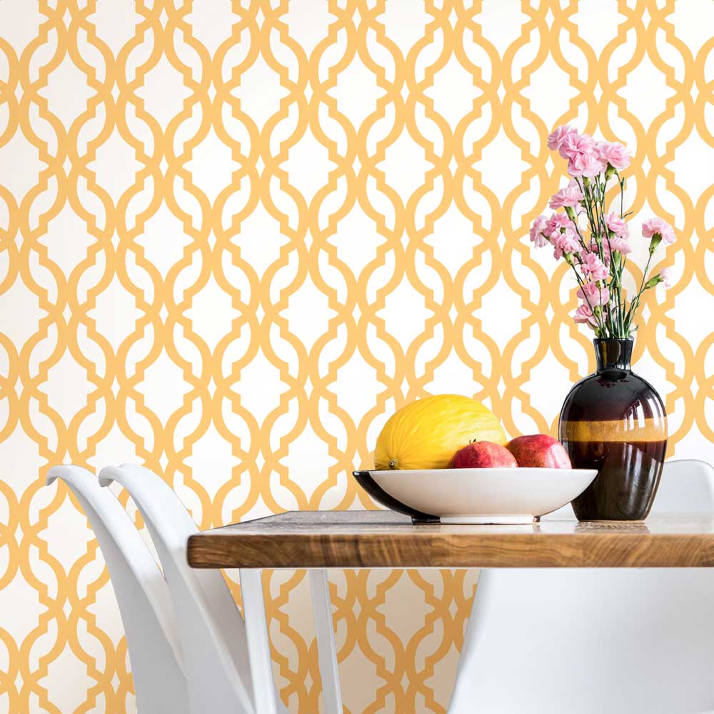 tamara trellis stenciled kitchen wall