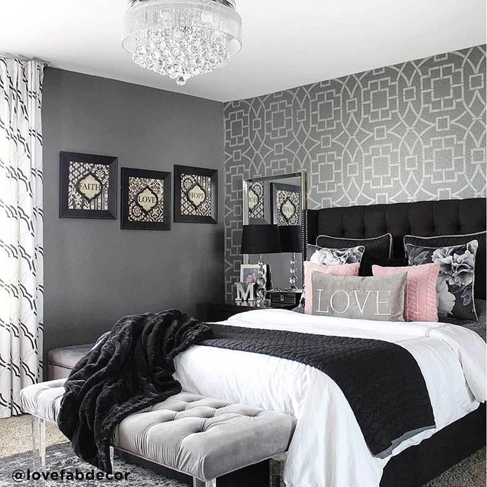 stenciled bedroom wall