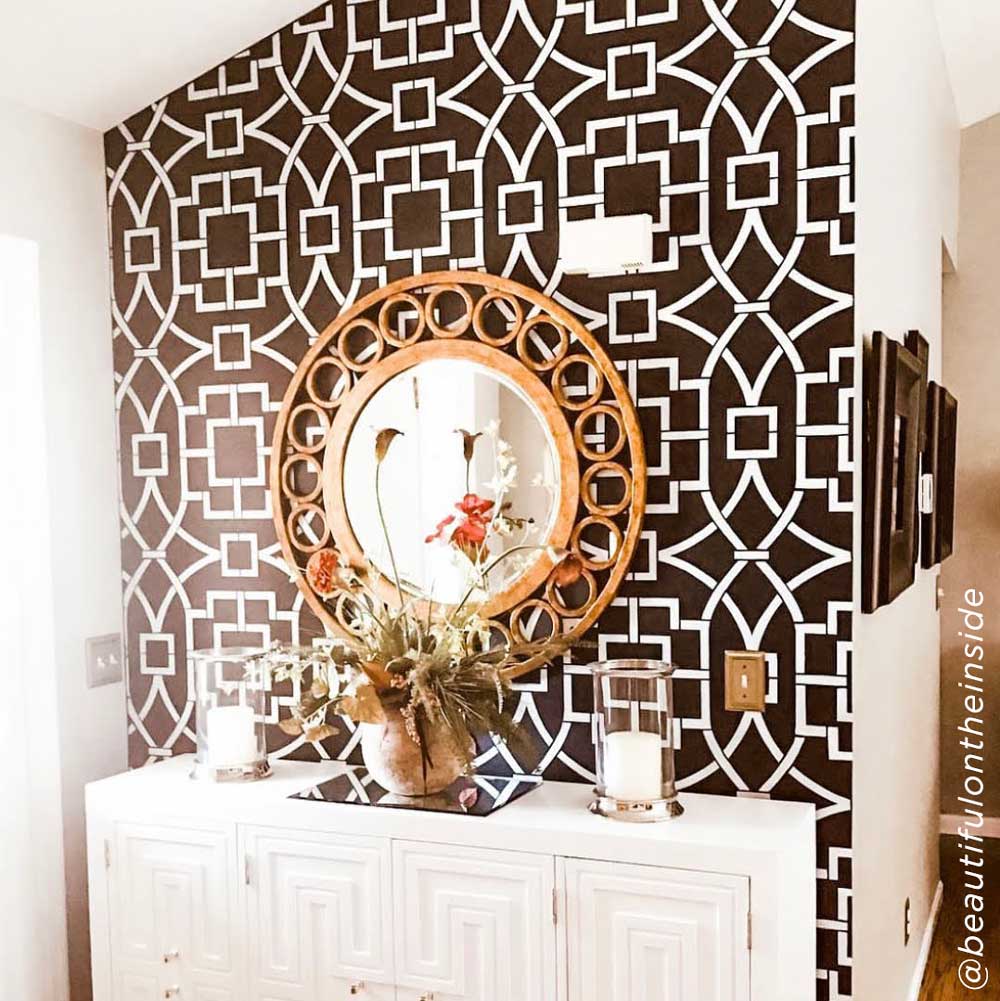 tea house trellis stenciled entryway accent wall