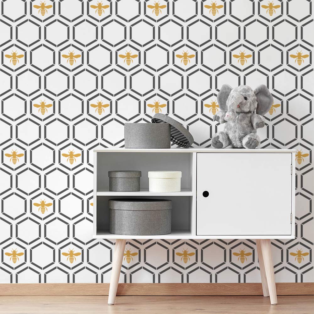 hexagon honeycomb stencil with bees