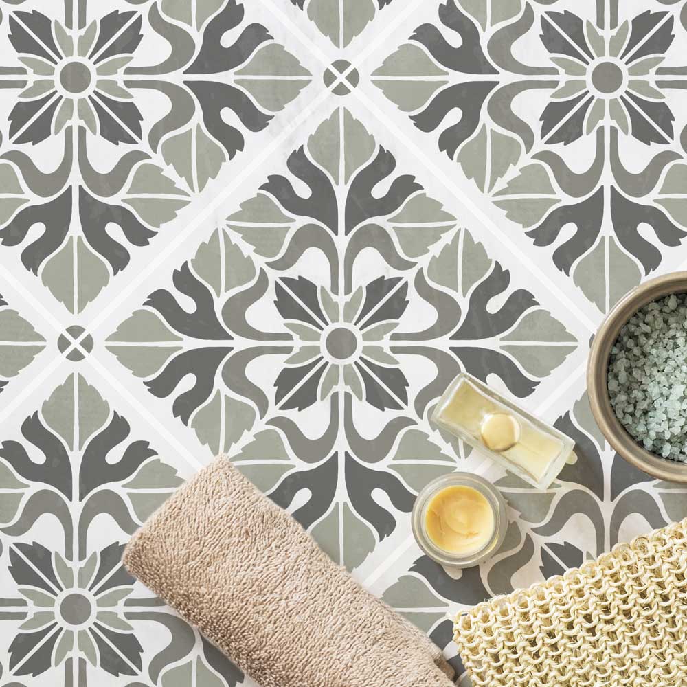 cement tile stencil green floor tile design