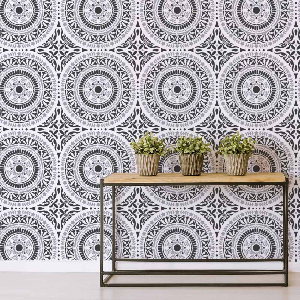 Segovia tile damask stencil spanish tiles wallpaper tapas plate