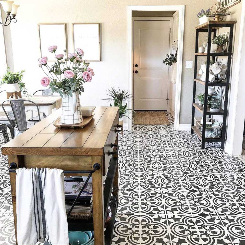 stenciled farmhouse kitchen tile stencils floor