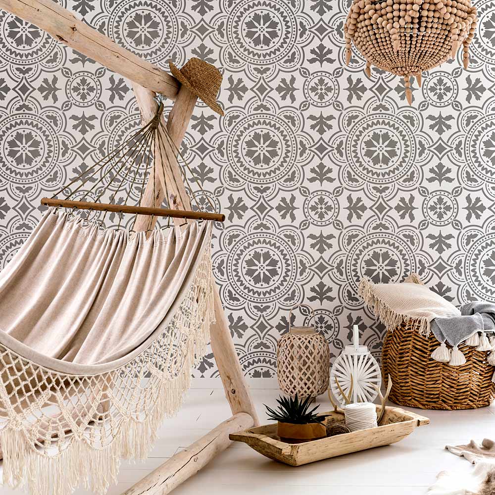 tile wall stencil tangier moroccan morocco cement tile