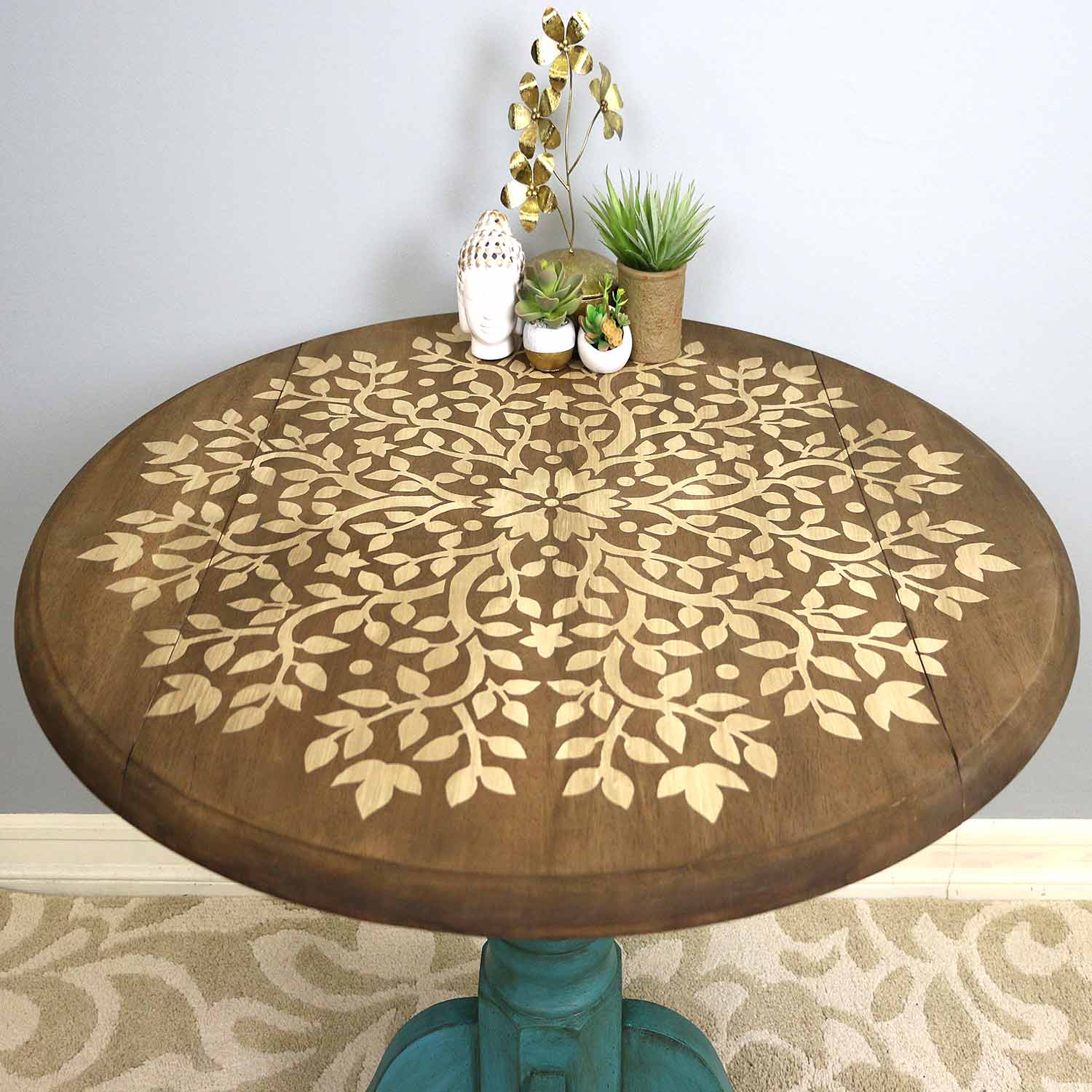 stenciled table mandala