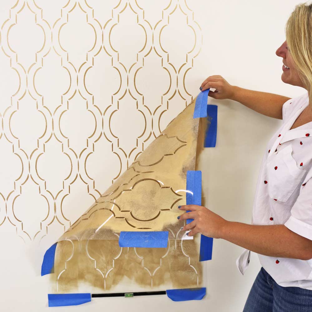 Sophia trellis wall stencil painted accent wall