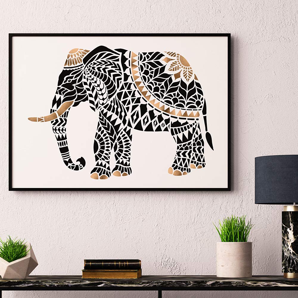 Tribal Elephant Stencil Wall Art Canvas Painted Stenciling