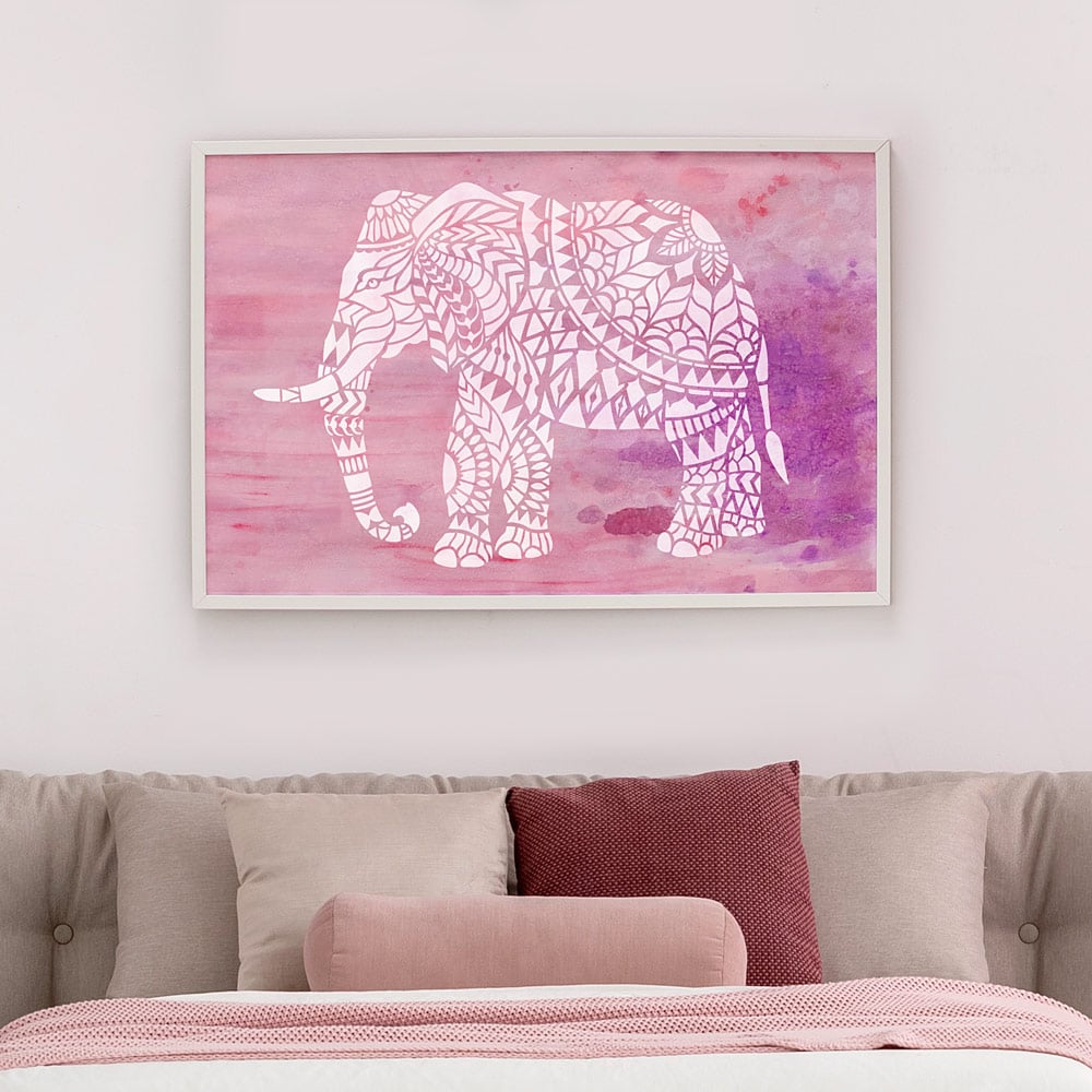 Tribal Elephant Stencil Painted Wall Art Canvas Stenciling