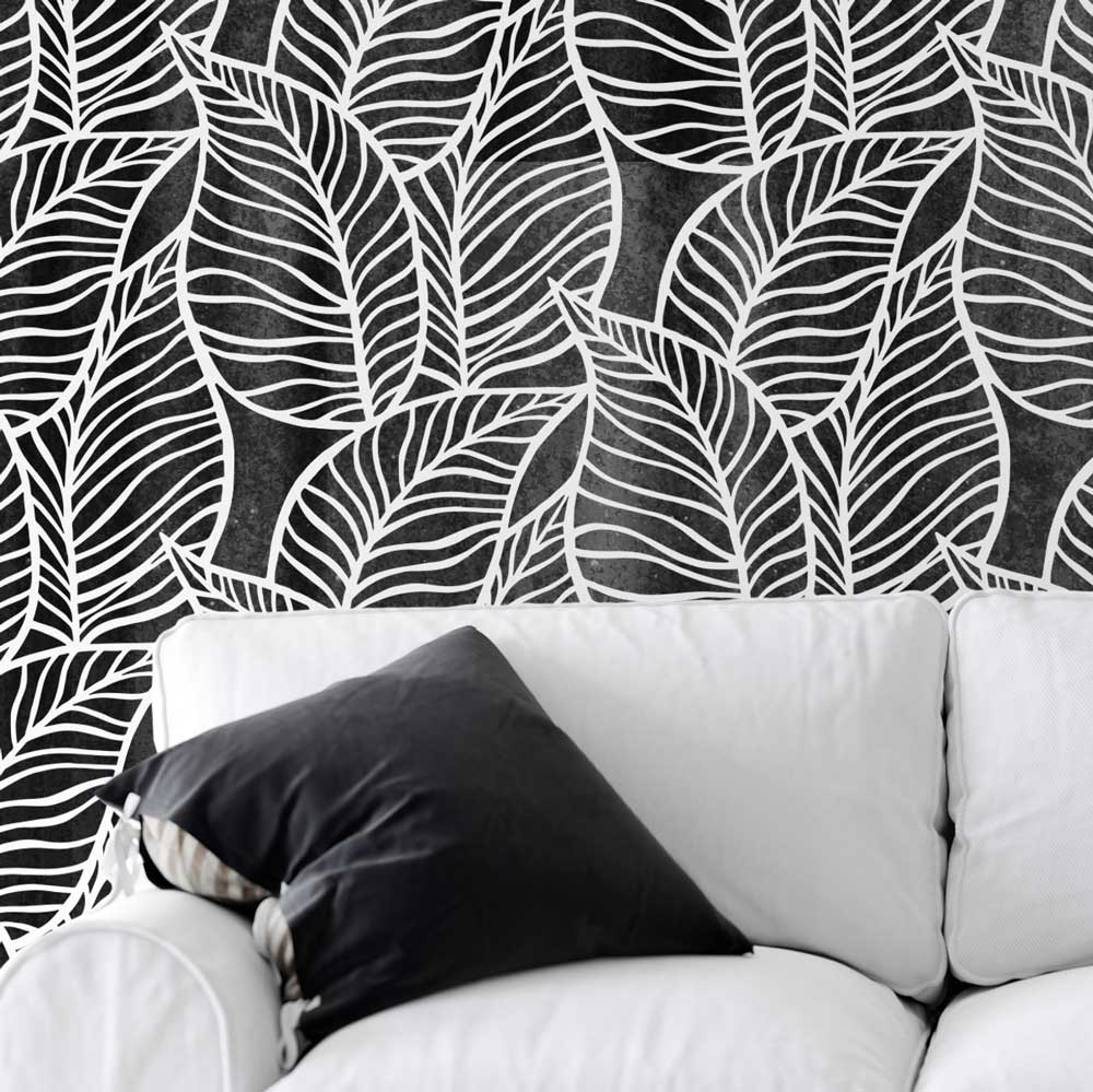 tropical leaf wallpaper pattern black and white wall design