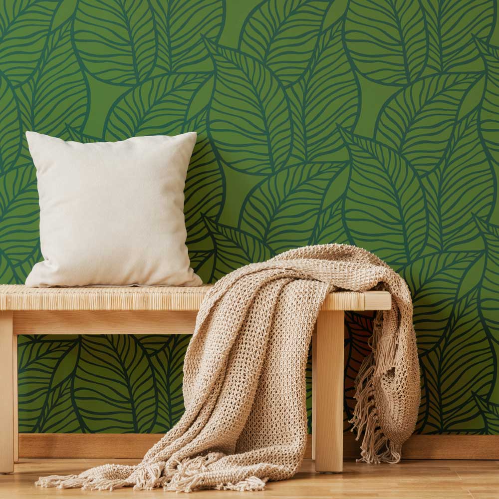 green palm leaf stencil tropical wall design