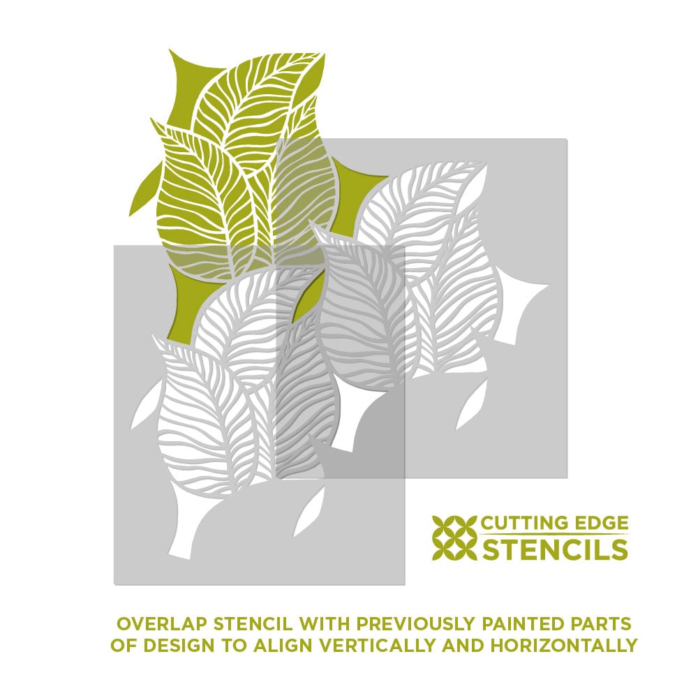 tropical leaves wall stencils alignemnt