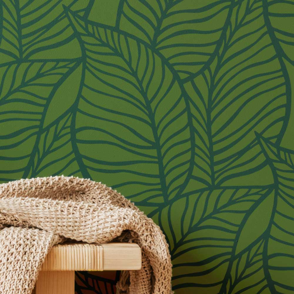 green palm leaf stencil tropical wall design