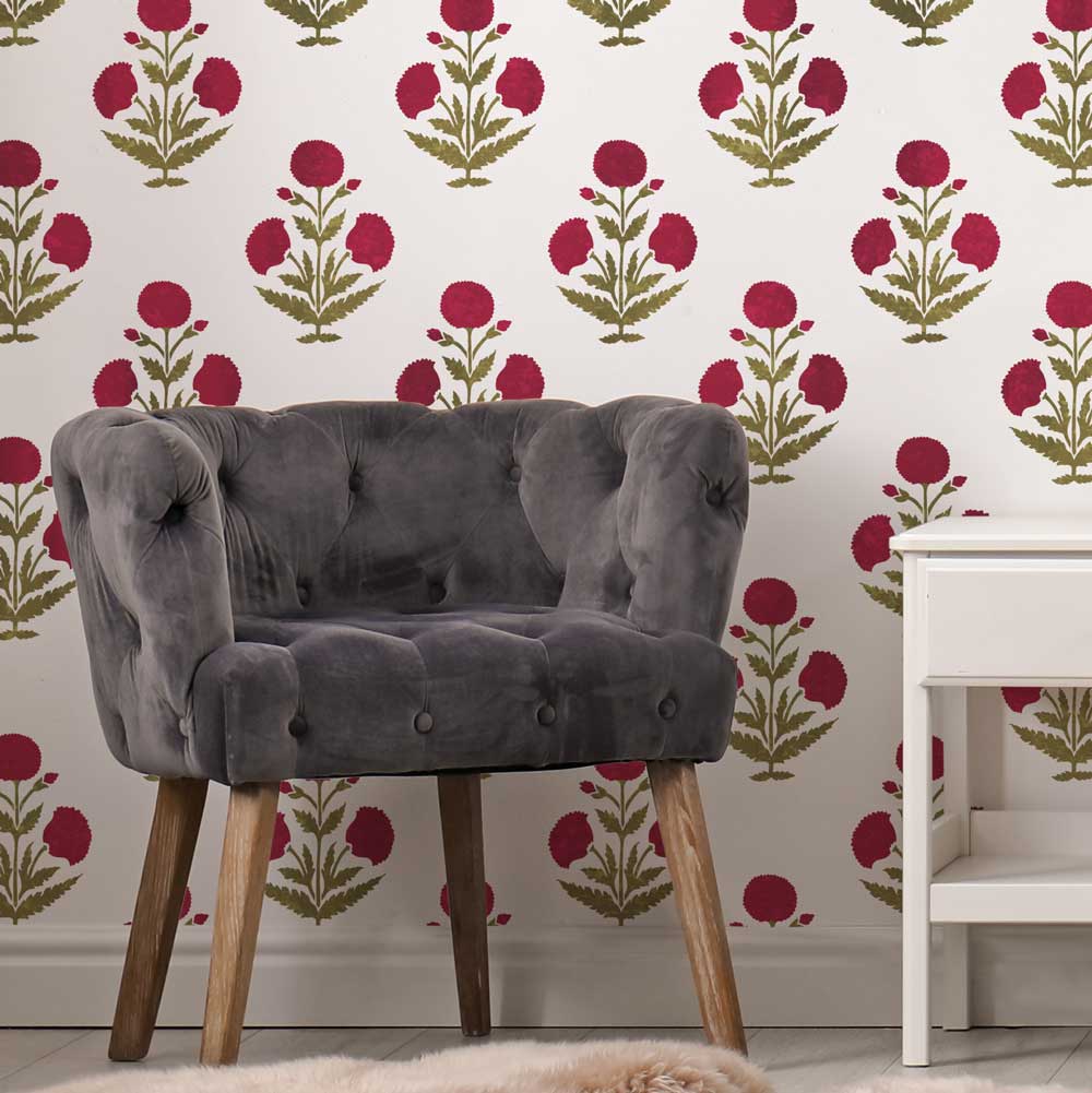 pink poppy wall stencil turkish design living room