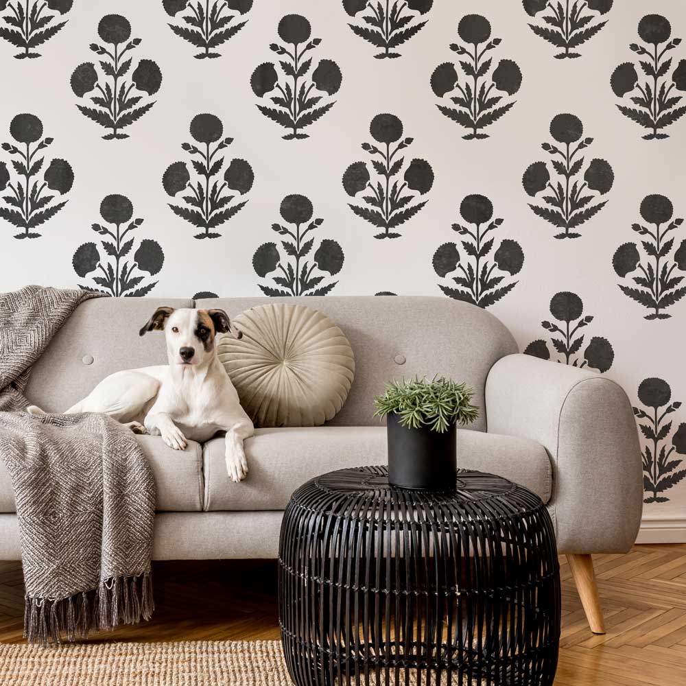 black and white turkish wall stencil living room