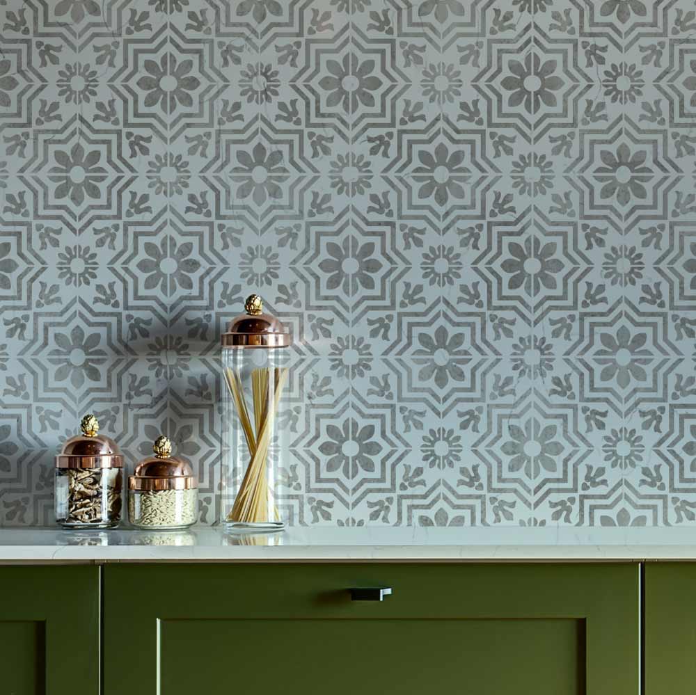 Verona Tile Stenciled Kitchen Backsplash