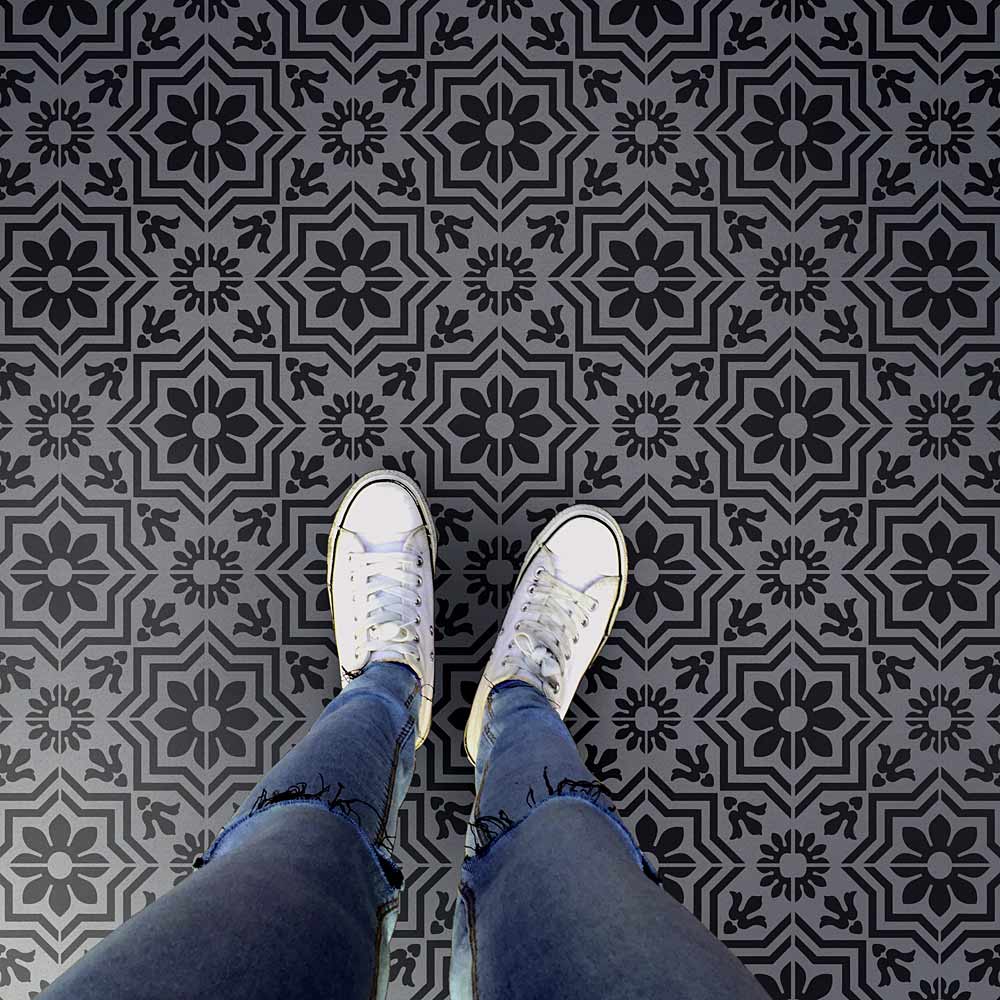 Painted floor cement tiles stencils 