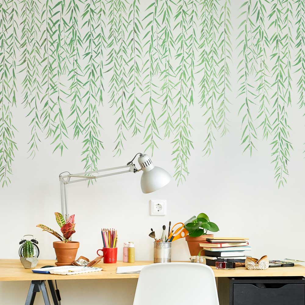 Green Weeping Willow Border Stencil for Wall Painting