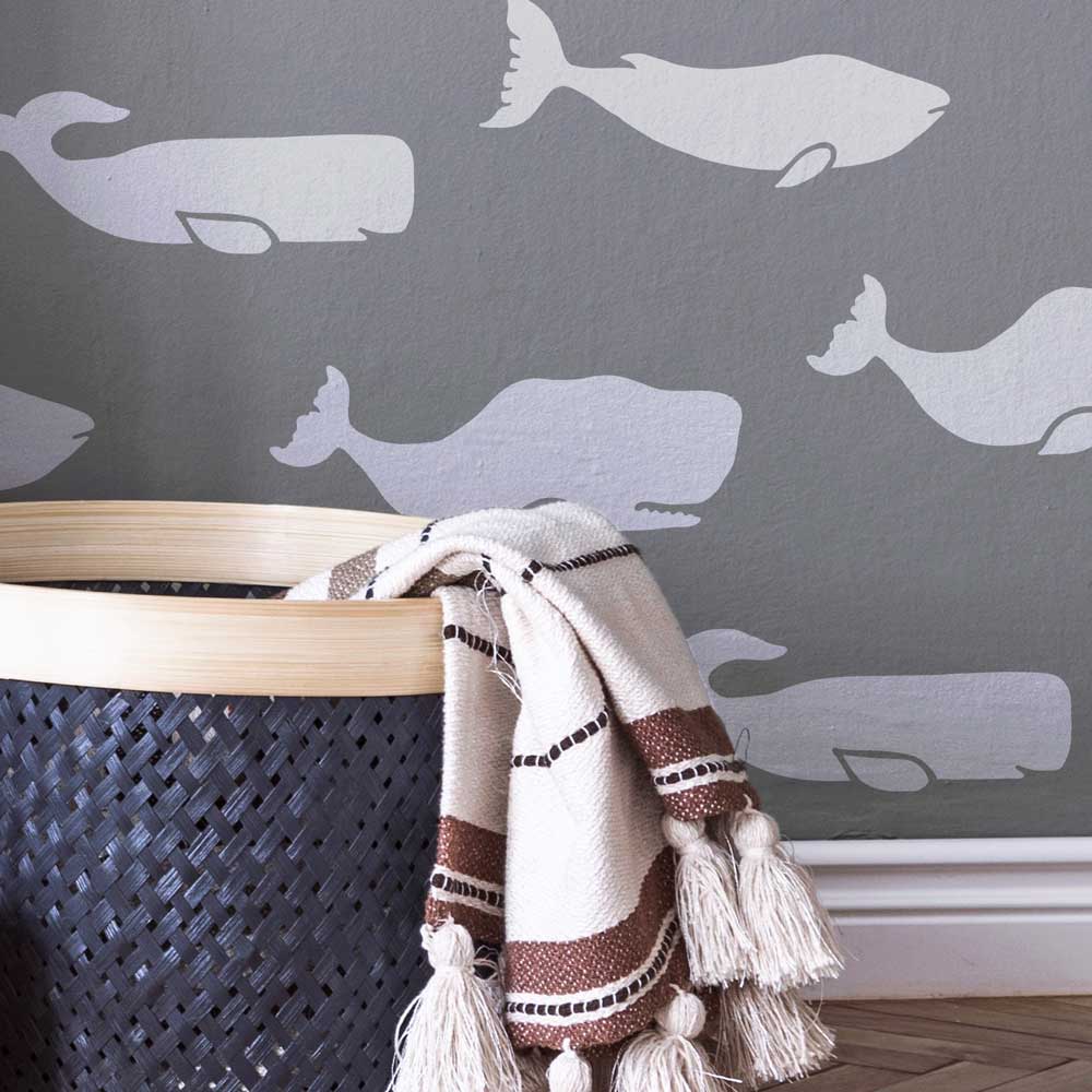 whale wall art stencil grey wall bedroom nursery