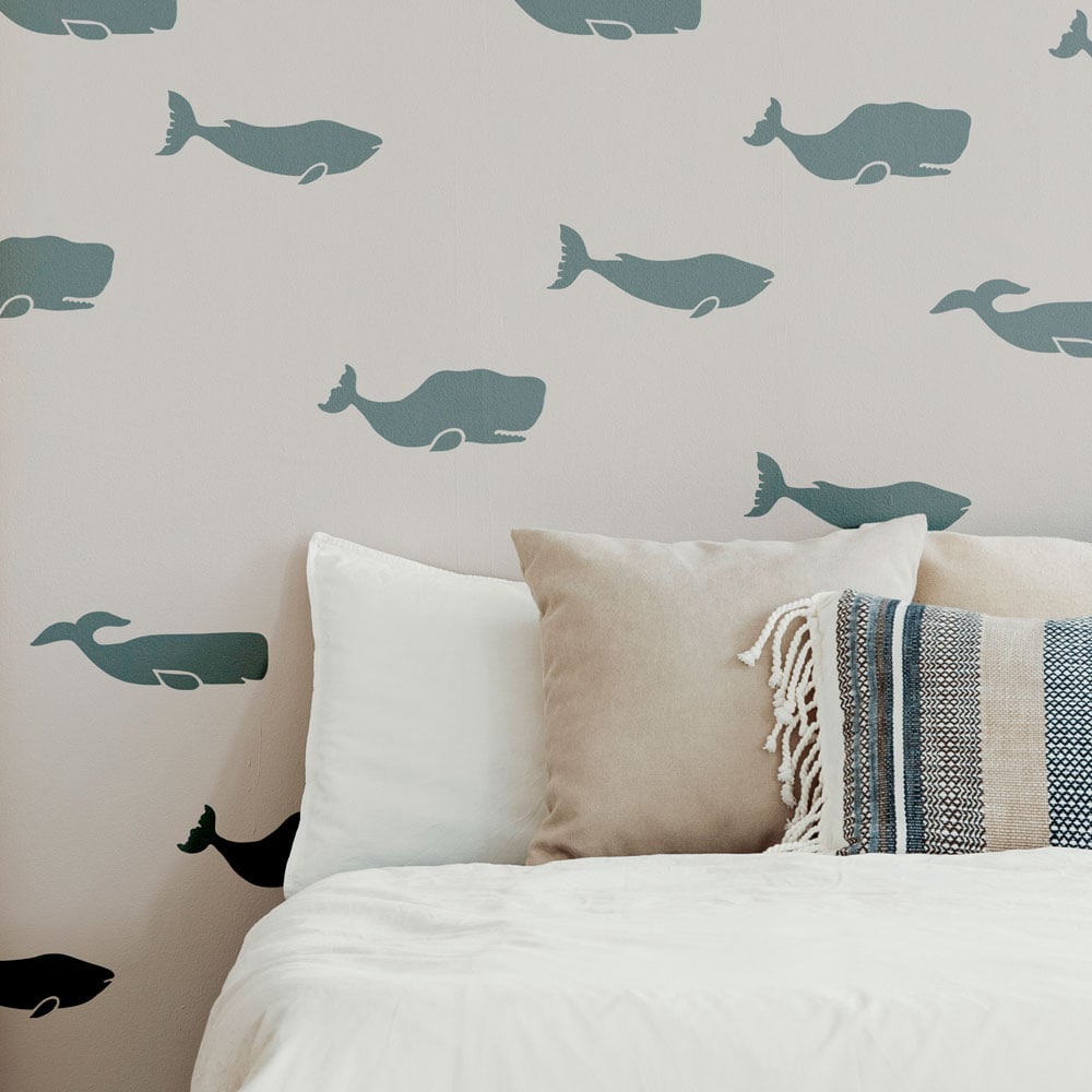 nautical bedroom blue wall art whale stencil wall stencil