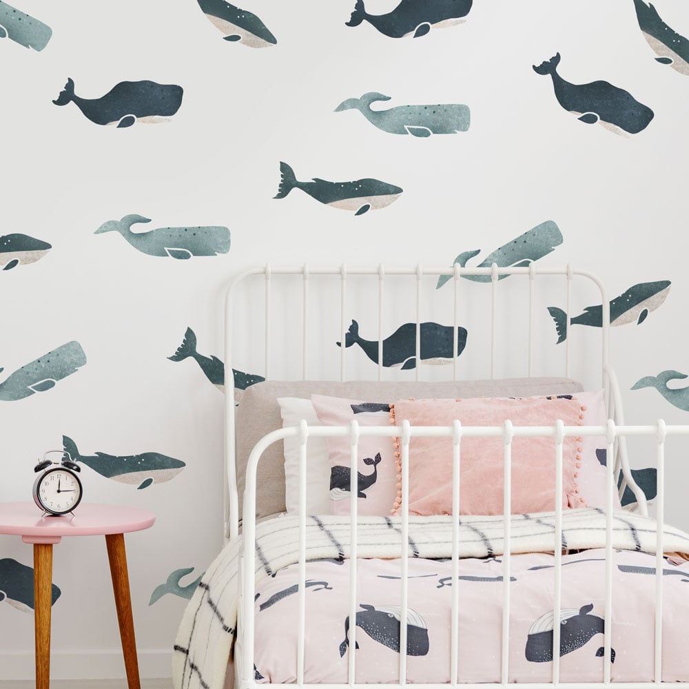 shaded blue whale stencil bedroom pink comforter