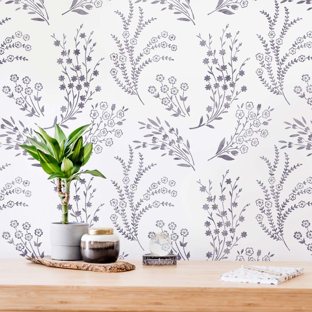 purple wild meadow stenciled wall 