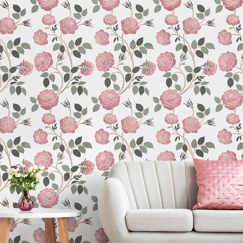 Wild Rose Stencil Design Wall Pattern Floral Wallpaper Roses