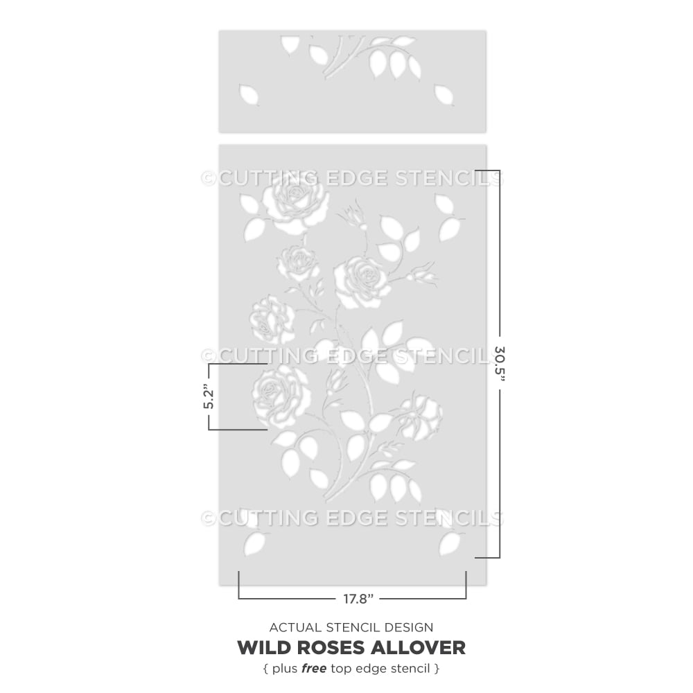 Wild Roses Allover Stencil Flowers Wallpaper Flower Painted Wall Pattern Design Stenciling