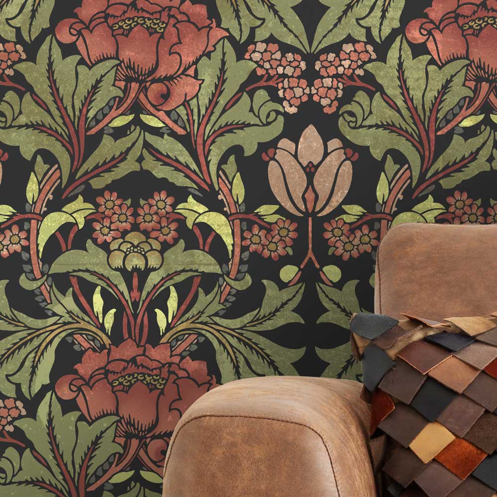 acanthus wall stencil william morris dark wall living room stencil