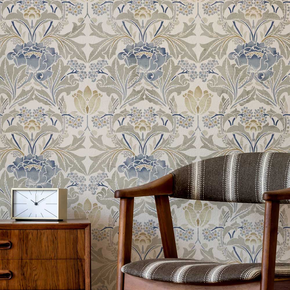 william morris acanthus wall stencil blue flower sitting room stencil