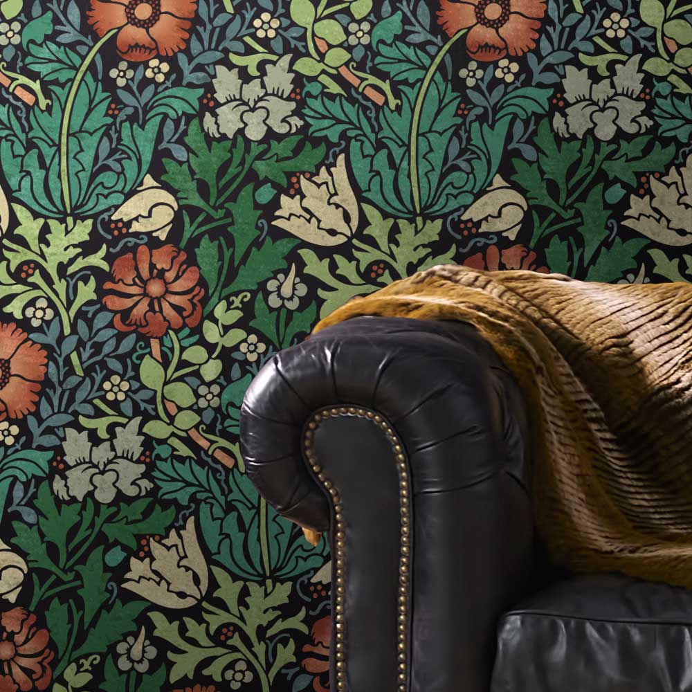 colorful wall stencil william morris stencil honeysuckle leather couch