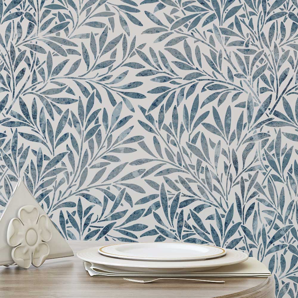 blue kitchen wall leafy wall willow wall stencil by willaim morris