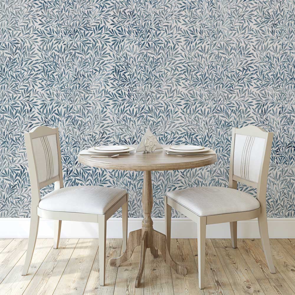 blue kitchen wall leafy wall willow wall stencil by willaim morris